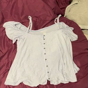 Blue and white striped button up blouses